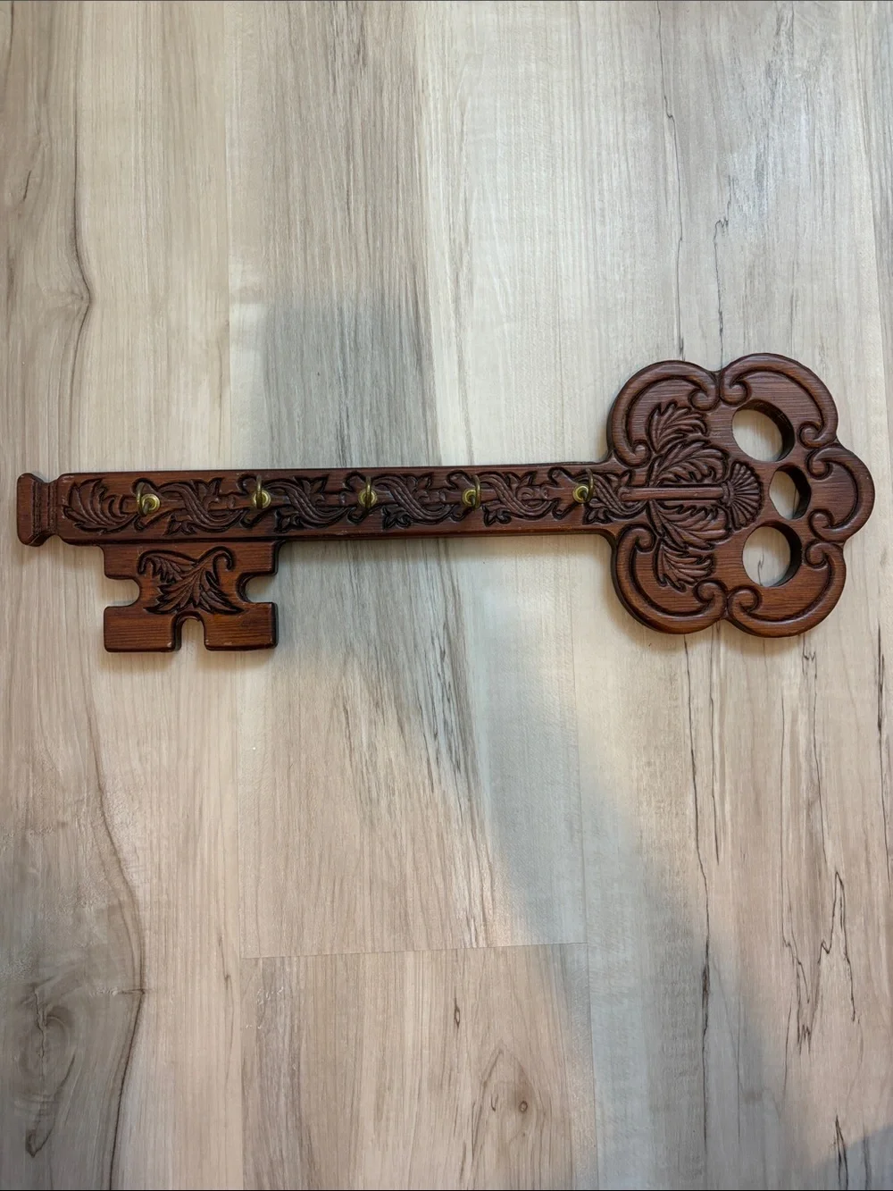 Ornate Wooden Key Wall Hook - Brown